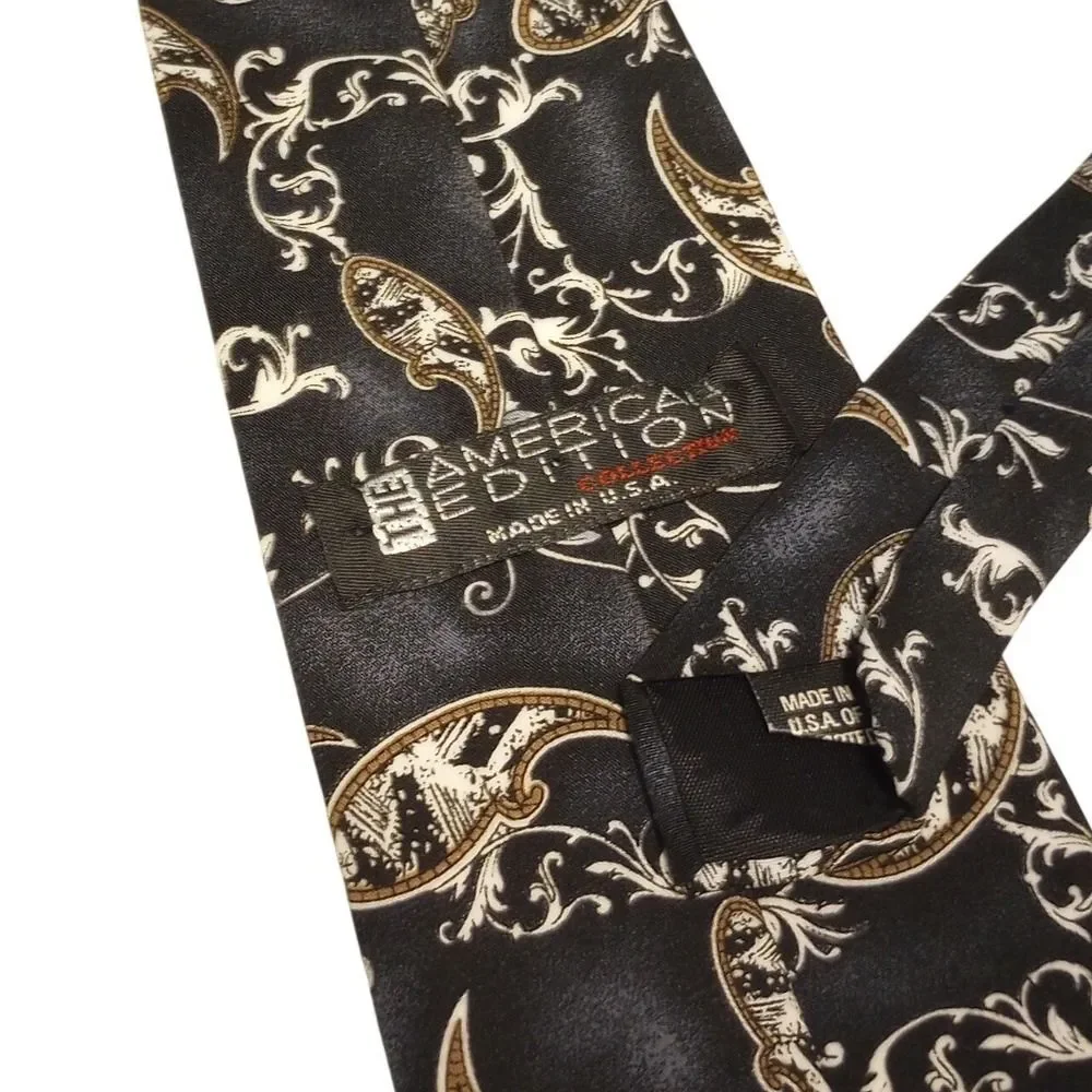 American Edition Collection Mens Tie‎ Black Silver Paisley Scrollwork USA Made